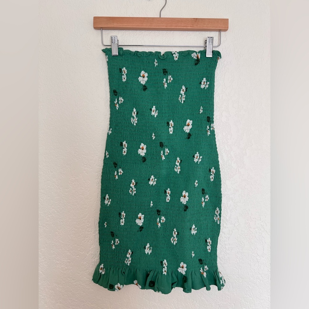 Reformation Chantilly Strapless Green Floral Dress - Picture 2 of 4